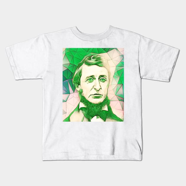 Henry David Thoreau Green Portrait | Henry David Thoreau Artwork 7 Kids T-Shirt by JustLit